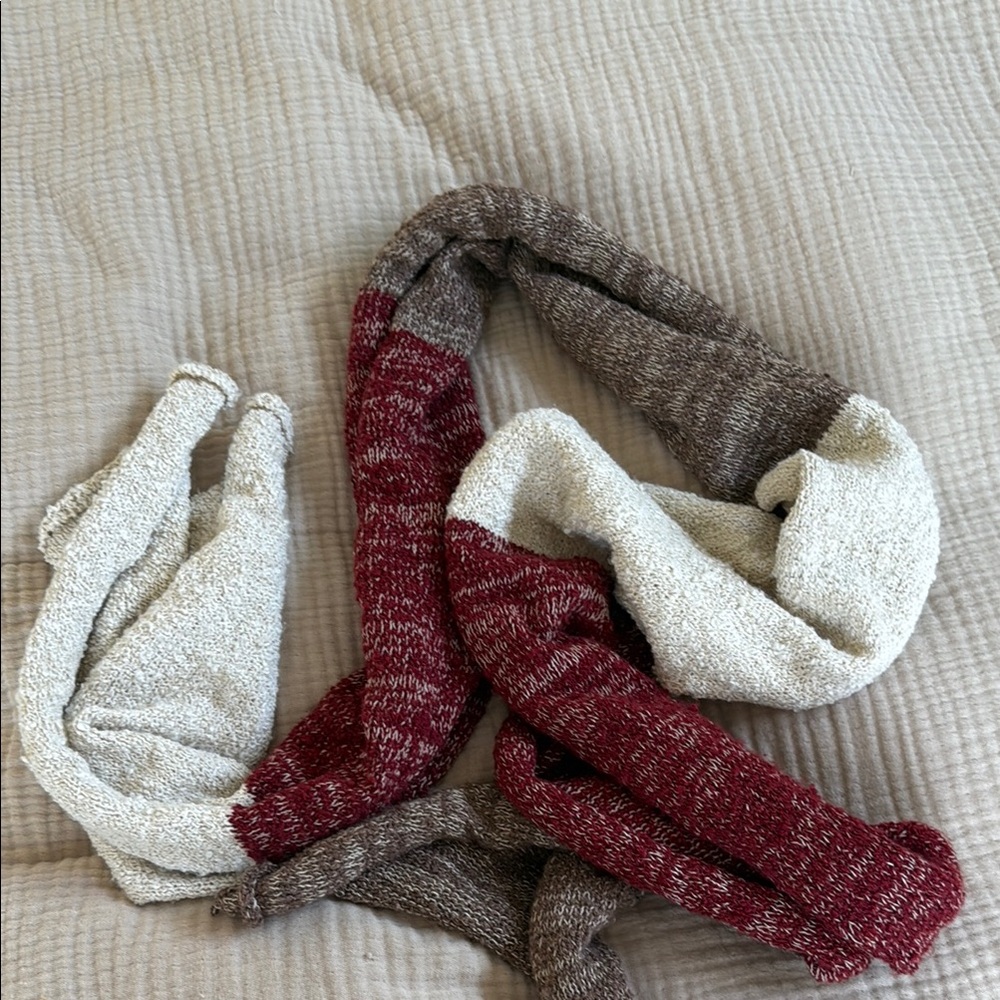 Indigo Luna Winterfall Scarf in Cream, Red, and Brown Knit